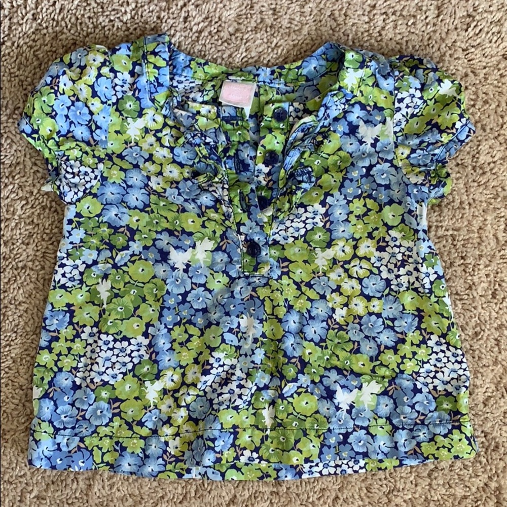 Janie and Jack blue green floral shirt sleeve top